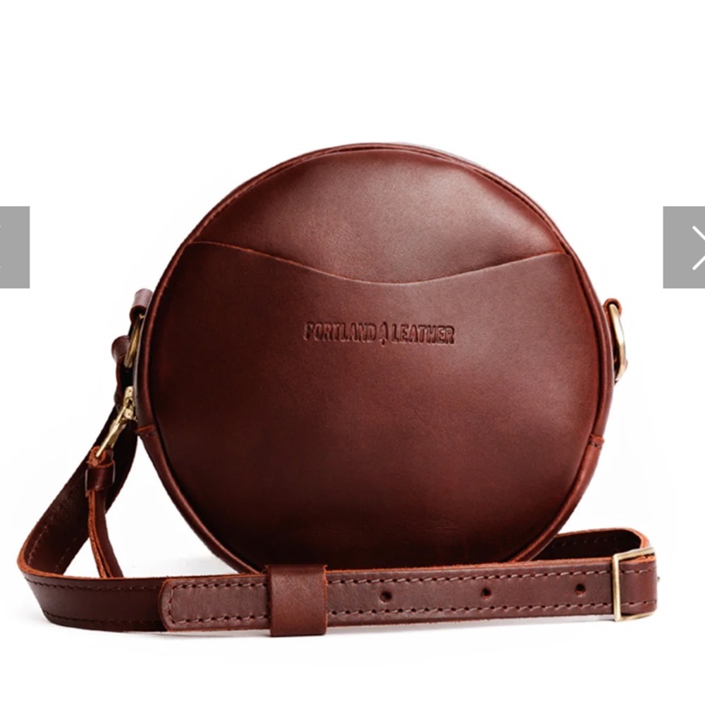 Portland Leather Round Crossbody Bag in Chestnut Brown - Picture 3 of 12